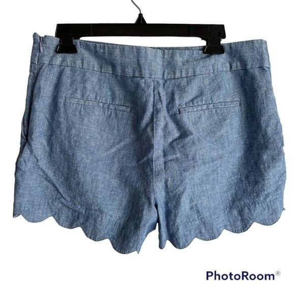 LOFT The Riviera Chambray Scalloped Ladies Linen Blend Casual Shorts, 10 - Picture 5 of 7